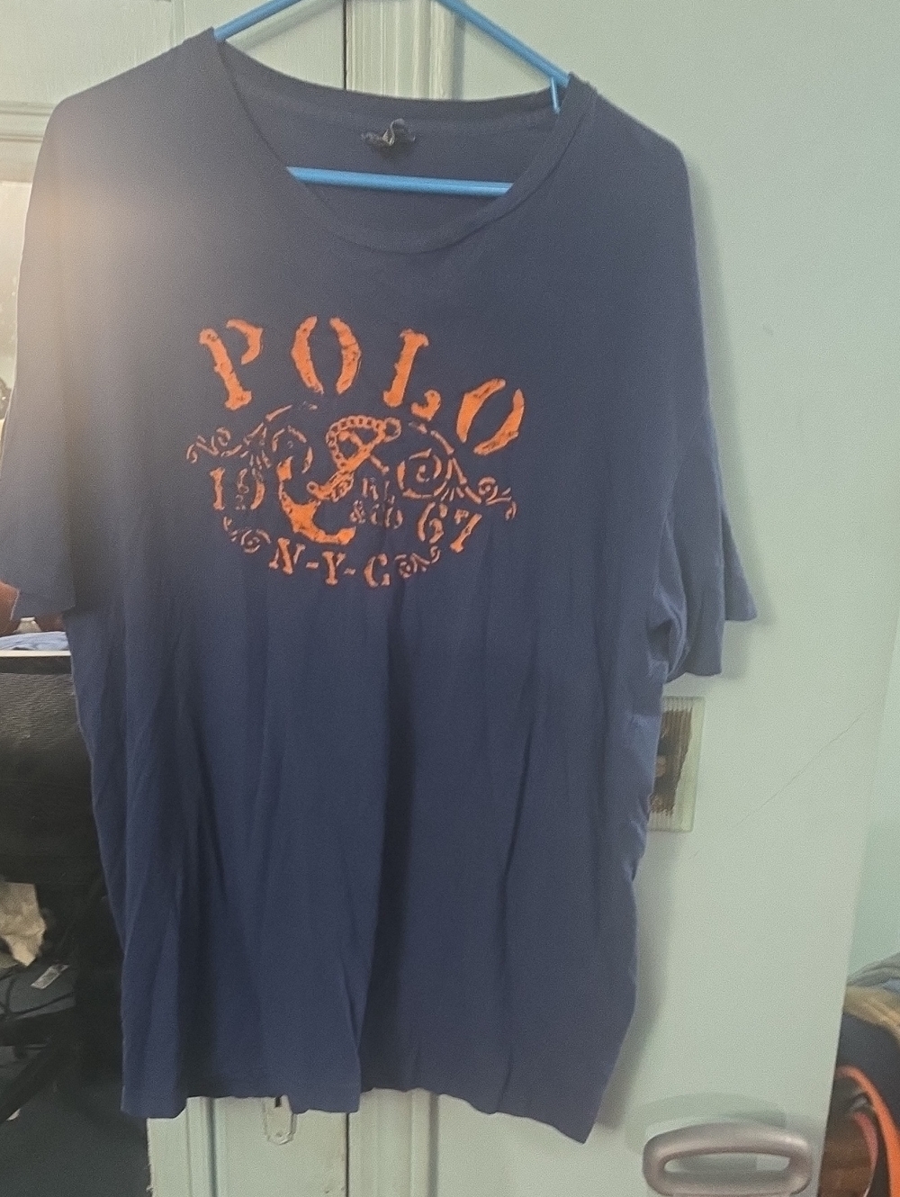 Polo by Ralph Lauren Navy Tee with Orange Logo Print